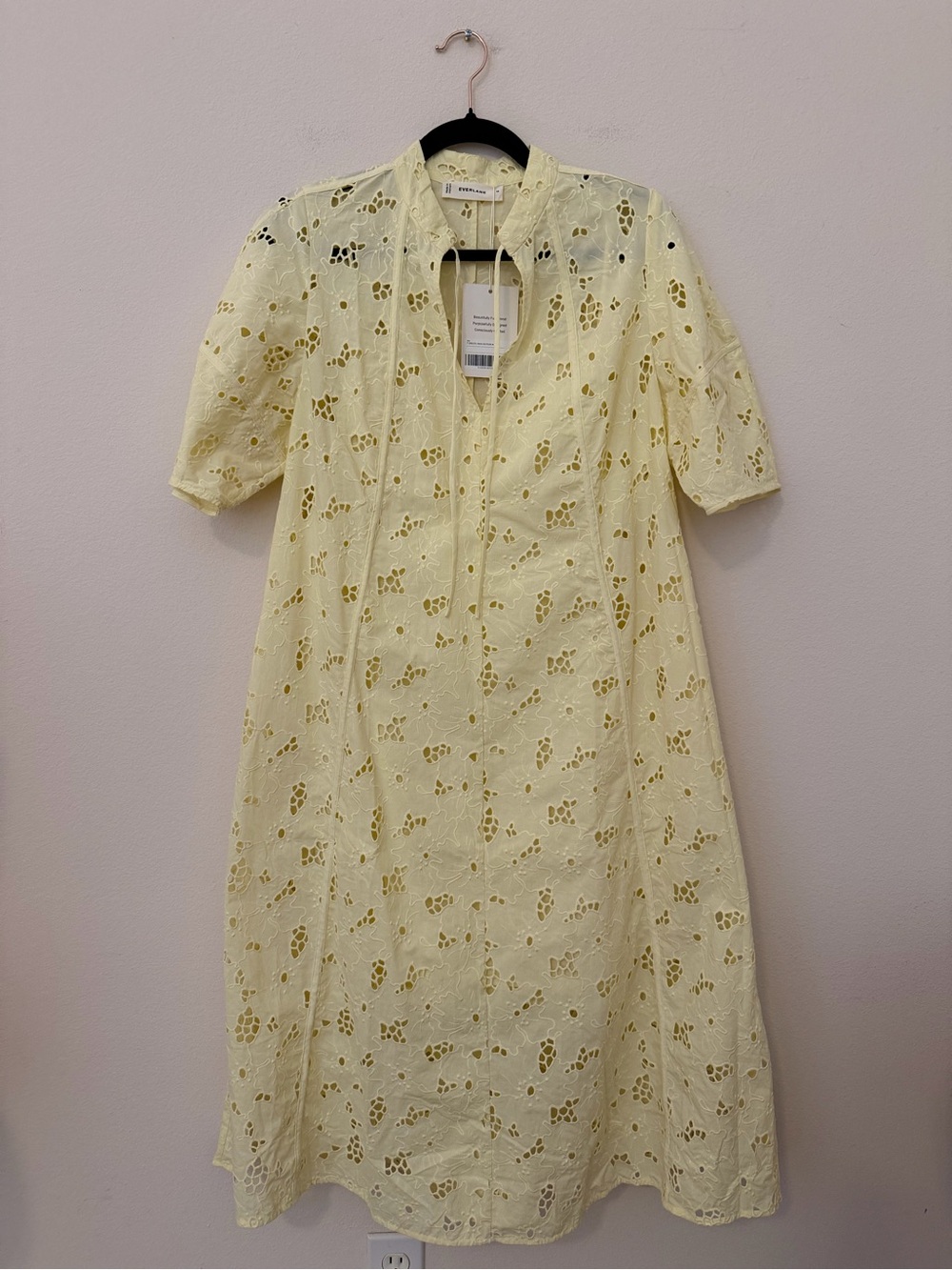 Everlane Light Yellow Eyelet Midi Dress Sz M Organic Cotton Spring Minimalist